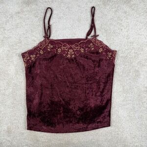 Avon Intimates Burgundy Crushed Velvet Lace Trim Camisole Top 1X Adjustable Bows